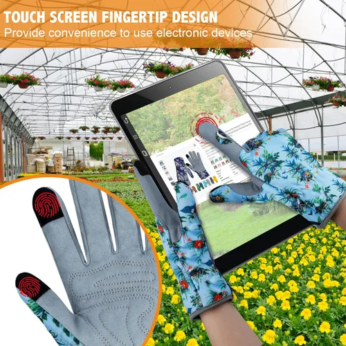 Miniatura 5 de Guantes de Jardinería de Cuero MERTURN para Mujeres, Guantes de Jardín a Prueba de Espinas, Guantes de Trabajo Compatibles con Pantalla Táctil