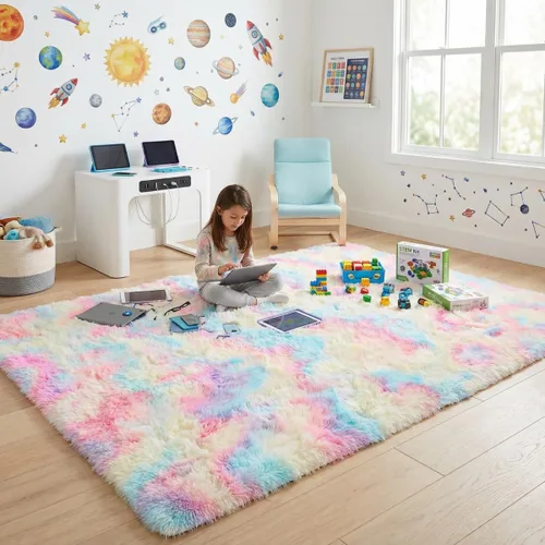 Miniatura 16 de Alfombra suave y esponjosa para dormitorio, alfombra de felpa lanuda de 7 x 10, alfombra antideslizante y mullida para sala de estar, habitación
