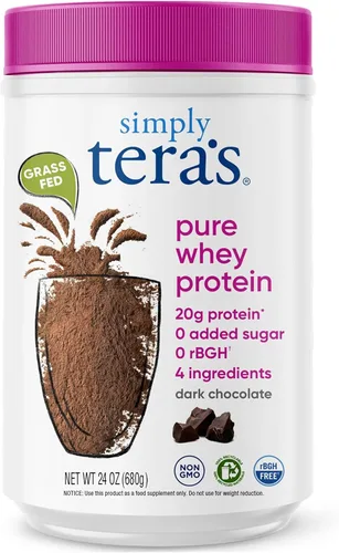 simply tera's Polvo de Proteína de Suero Puro - Polvo de Proteína Limpia de Chocolate Oscuro, Polvo de Proteína de Suero de Leche Alimentada con