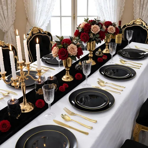Miniatura 7 de YOUBET 125 piezas de platos de plástico negros y dorados - Platos desechables negros con borde dorado - Incluye 25 platos de cena, 25 platos