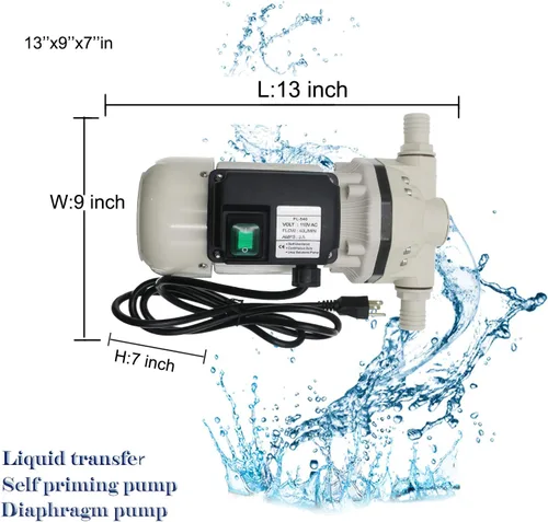 Miniatura 2 de Bomba de agua eléctrica autocebante para riego por diafragma; Bomba de flujo grande 10.6 GPM, 115VAC, 23PSI, 14.3 libras, elevación 36.1 ft