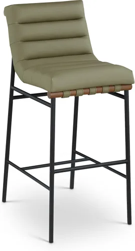 Miniatura 8 de Meridian Furniture 846Black-C Burke Collection Modern Taburete de bar contemporáneo con cuero vegano negro suave, marco de metal negro mate