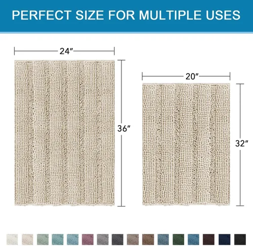Miniatura 368 de H.VERSAILTEX Alfombras de baño para cuarto de baño, antideslizantes, tapetes de baño extragruesos, de felpilla, a rayas, alfombra de 20" x 32
