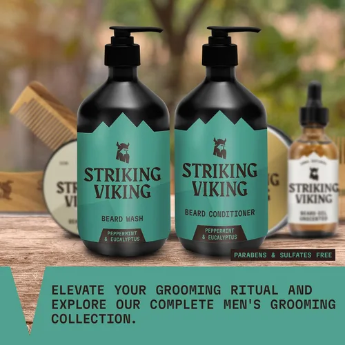 Miniatura 5 de Striking Viking Jabón y acondicionador para barba – 20 onzas líquidas, menta y eucalipto – Limpieza profunda y alivio de picazón Champú