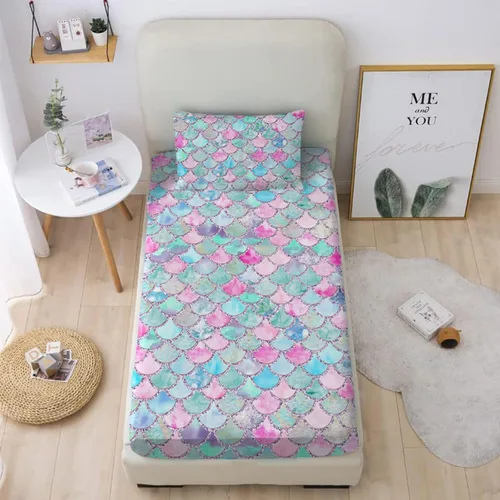 Miniatura 10 de MUSOLEI Juego de sábanas bajeras de teñido anudado para niñas, color rosa y azul, juego de ropa de cama bohemio de 2 piezas, sábana bajera de Tie Dye