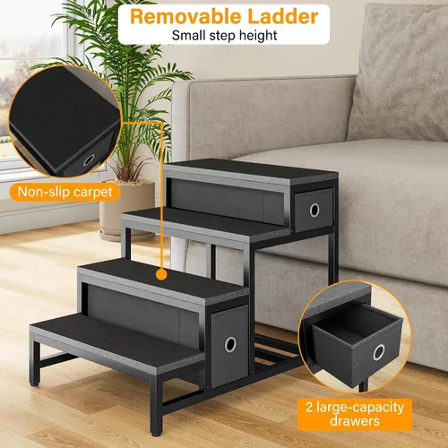 Miniatura 7 de kepptory Litera para mascotas con escaleras y almacenamiento, camas para perros fijadas a la cama humana, cuna para perros y gatos pequeños, Negro