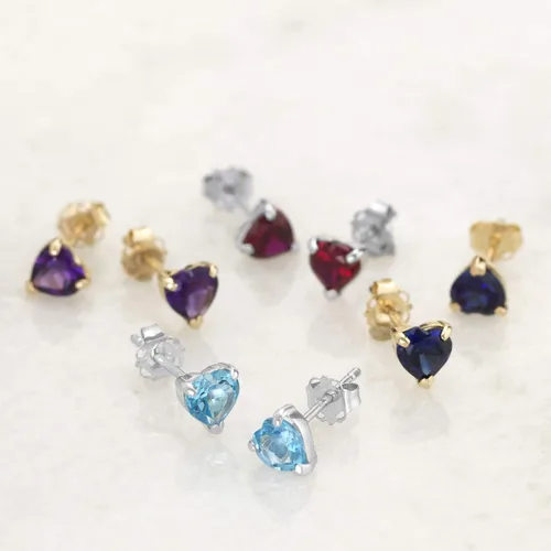 Miniatura 4 de MAX + STONE - Aretes de oro amarillo o blanco de 14 quilates con forma de corazón para mujer con piedra natal de 0.197in, Metal Gema
