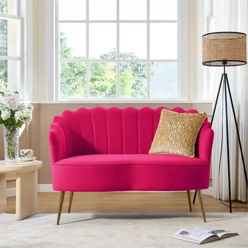Miniatura 18 de HULALA HOME Silla decorativa moderna de terciopelo con respaldo en forma de concha, bonito sillón para sala de estar, dormitorio con patas doradas