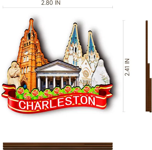 Miniatura 3 de Imán de madera de Charleston de Estados Unidos 3D para nevera, recuerdos coleccionables, decoraciones artesanales hechas a mano