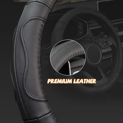 Miniatura 3 de KAFEEK - Funda para volante, universal de 15 pulgadas, cuero de microfibra, antideslizante, sin olor, con líneas negras