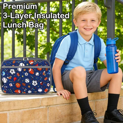 Miniatura 2 de FlowFly Lonchera para niños, bolsa suave aislada, mini hielera para el regreso a clases, kit de bolsa térmica para comidas, para niñas, niños, fútbol