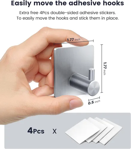 Miniatura 2 de xdgeLoad Ganchos adhesivos para toallas de baño, ganchos de toalla adhesivos plateados, paquete de 8, soportes para toallas