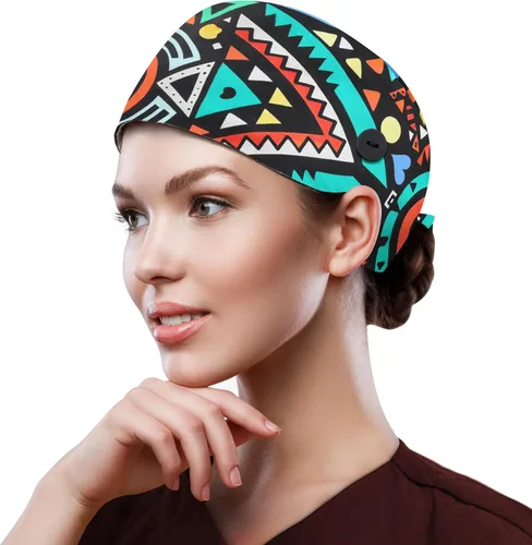 Miniatura 23 de QBA Gorra de trabajo ajustable con botón, gorro de trabajo de algodón, banda elástica para atar en la espalda, para mujeres y hombres, talla única