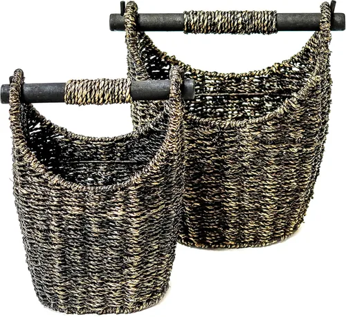 Trademark Innovations Cestas de pasto marino de 12.2 pulgadas y 9.4 pulgadas con asas de madera, juego de 2 (marrón)