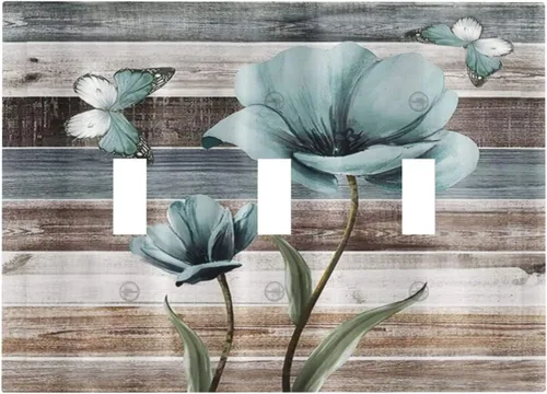 Miniatura 130 de Cubiertas de Interruptor de Luz Artísticas de Cuádruple Palanca con Hojas Tropicales Florales Boho, Flores Bohemias Decorativas Botánicas, Placas