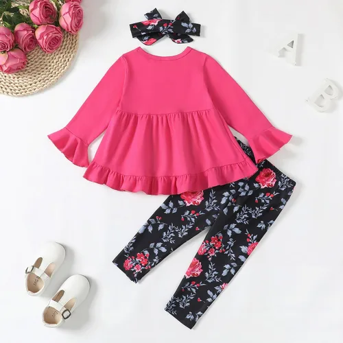 Miniatura 177 de Kucnuzki Conjunto de ropa para bebé niña pequeña, camisa de manga con volantes, pantalón floral, ropa de otoño e invierno para niña