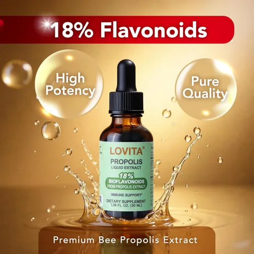 Miniatura 2 de LOVITA Extracto líquido de propóleo de abeja, gotas de resina 5:1 con 18% de bioflavonoides, antioxidante sin alcohol, apoyo inmunológico y calmante