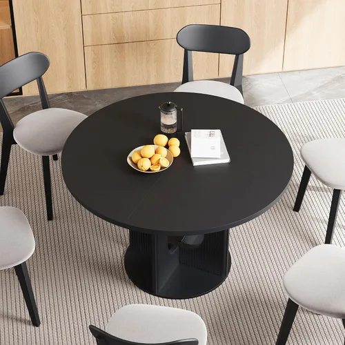Miniatura 7 de weselon - Mesa de comedor redonda rústica con estrías para 4, mesa de cocina circular de 47 pulgadas con base de pedestal de madera, mesas de cena