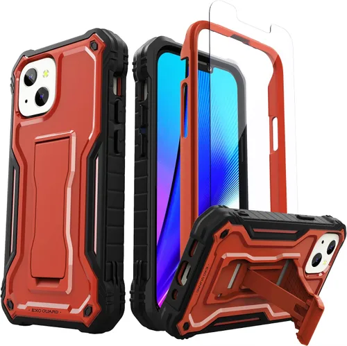 Miniatura 9 de ExoGuard Compatible con iPhone 13 Mini, funda de goma a prueba de golpes de cuerpo completo con protector de pantalla de vidrio templado, soporte