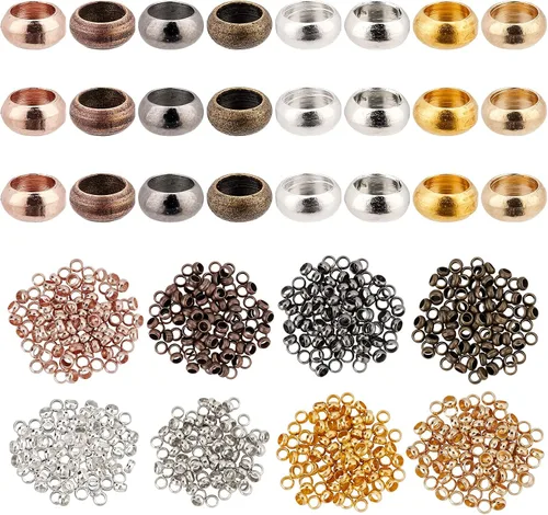 PH PandaHall 800 cuentas de engarce Rondelle en 8 colores, tapones espaciales de 0.157 pulgadas y cuentas espaciadoras, tapón de extremo de