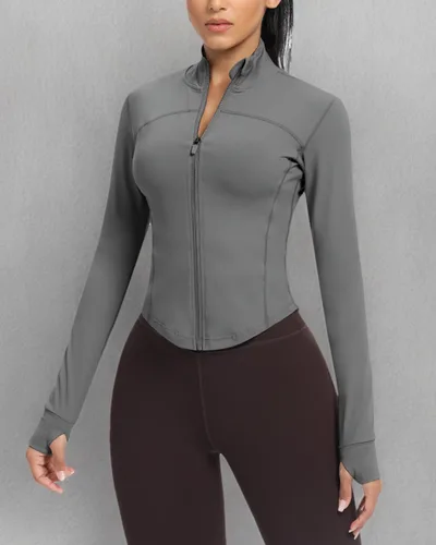 Miniatura 96 de AVGO Chaquetas de entrenamiento recortadas para mujer, con cremallera, ajustadas, atléticas, con agujeros para el pulgar