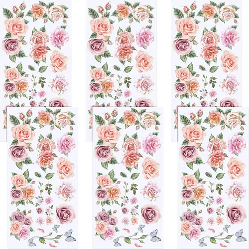 Eaasty 6 hojas de flores para transferencia floral para muebles, calcomanías vintage de flores para muebles de madera, manualidades de verano,