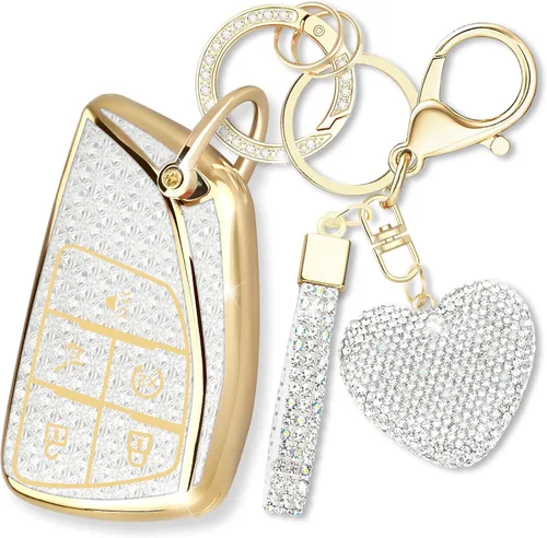 Miniatura 12 de Funda para llavero con llavero de corazón de diamante compatible con Chevy 2021-2024, Negro, 5 Botones