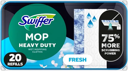 Swiffer Barrido + trapeador, repuesto de almohadillas húmedas, limpiador de pisos, paños de limpieza, resistente, fresco, 20 unidades