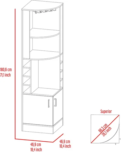 Miniatura 3 de FM FURNITURE The Seattle - Armario esquinero para bar con 3 estantes abiertos, estante de cristal, 8 cubos de botellas y puertas dobles, color negro