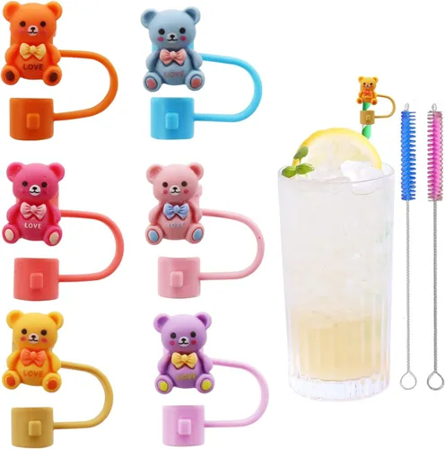 Miniatura 15 de 12 piezas de lindas cubiertas de pajita de silicona, tapas de pajita RENUIS para vasos, puntas de pajitas de beber portátiles reutilizables, tapones
