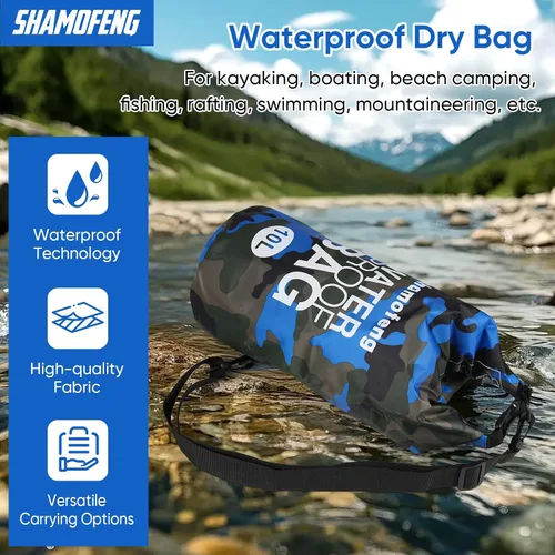 Miniatura 2 de Bolsa seca impermeable de 5L/10L/15L/20L/30L Mochila de almacenamiento en seco con funda para teléfono, botella de agua plegable, gafas de sol, Azul