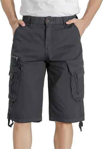 Miniatura 2 de Pantalones cortos cargo con cintura elástica para hombre, con bolsillo con cremallera, ajuste relajado, elásticos, ligeros, de algodón
