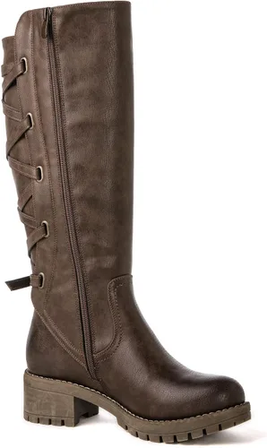 Miniatura 3 de GLOBALWIN Botas altas de motocicleta con tiras para mujer, botas de equitación de pantorrilla ancha con cordones en la parte trasera para otoño e