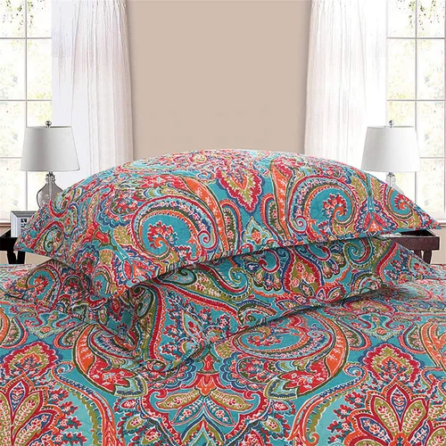 Miniatura 5 de Newrara Jacquard estilo algodón 3 piezas patchwork colcha Boho edredón juegos Queen (rojo)