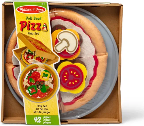 Miniatura 3 de Melissa & Doug Juego de comida de fieltro para mezclar y combinar pizza, juego de 42 piezas de fieltro para cocina de niños, juguete de simulación