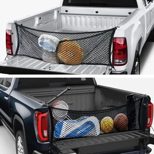Miniatura 4 de Red de carga para caja de camioneta de 60 x 18 pulgadas, organizador de malla doble elástica para Ford F150 Chevy Silverado GMC Sierra Red