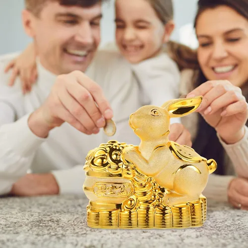 Miniatura 5 de Estatua de conejo de cerámica Feng Shui Estatua de conejo para riqueza 2023 Año Nuevo chino Zodiaco Recuerdo Animales Banco Moneda Conejito Caja