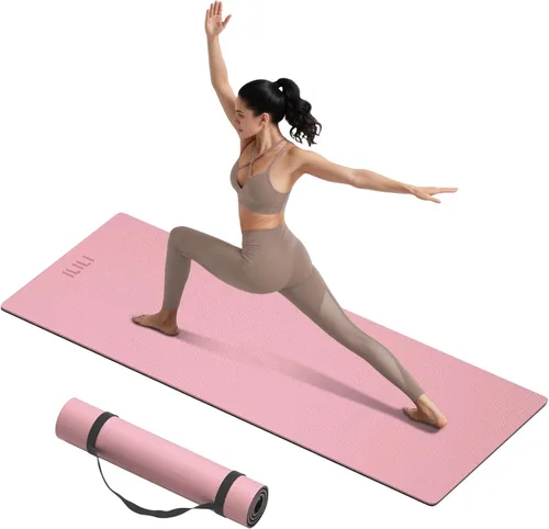 Miniatura 11 de ILILI Tapete de yoga 10mm extra grueso y 193cm extra largo, 76x28x0.4 pulgadas, material TPE antideslizante de doble color, fácil de transportar