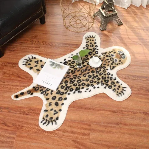 Miniatura 10 de Alfombra de piel sintética con estampado de leopardo, alfombra de piel de vaca para oficina, sala de estar, dormitorio, antideslizante, decoración