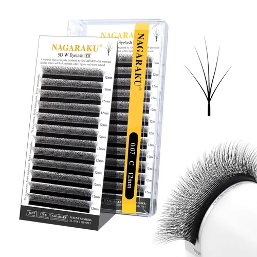 Miniatura 207 de NAGARAKU Extensiones de pestañas Double Tips 4D W, suministros con puntas dobles, gruesas con rizado D de 0.07 mm, bandeja mixta 8-15 mm, 0.07-D