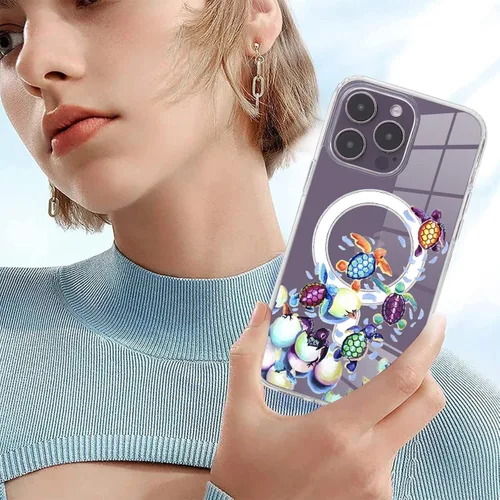 Miniatura 2 de Roemary Funda con Tortugas Arcoíris para iPhone 13 con Diseño MagSafe, Funda Transparente de TPU con Carga Inalámbrica Magnética para iPhone 13