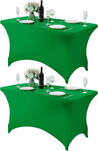 Miniatura 127 de Mantel de elastano para mesas de 4, 6 u 8 pies, mantel elástico universal ajustable para fiestas, banquetes, bodas y eventos - Verde manzana