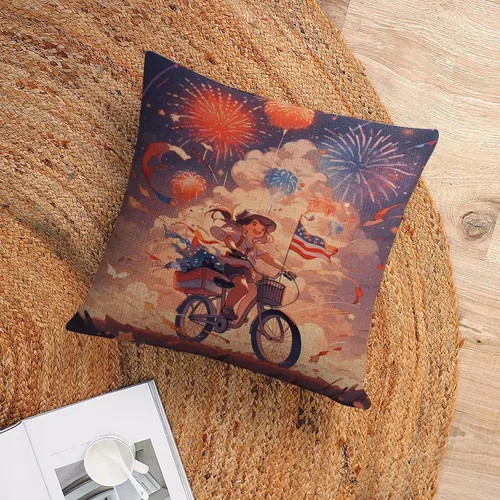 Miniatura 6 de Funda de cojín de lino para decoración del hogar al aire libre, 4 de julio, Día de la Independencia, celebración del 4 de julio, celebración retro