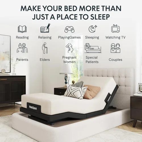 Miniatura 9 de FLEXISPOT Base de cama ajustable individual XL + colchón de espuma viscoelástica de gel refrescante de 12 pulgadas, masaje, inclinación de cabeza