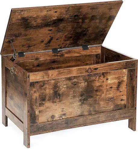 HOOBRO Caja de juguetes, baúl de almacenamiento de aspecto de madera retro con bisagra de seguridad, banco de almacenamiento de entrada soporta 220