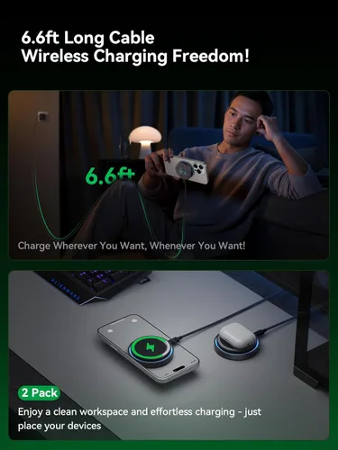 Miniatura 5 de THREEKEY Para cargador MagSafe, paquete de 2 almohadillas de carga rápida Qi2 de 25 W con ventilador de enfriamiento, cargador inalámbrico magnético