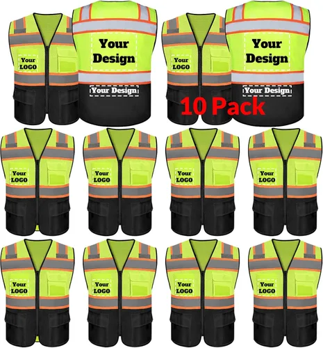 Miniatura 29 de Chaleco de seguridad personalizable con logotipo con 5 bolsillos y cremallera reflectante de alta visibilidad clase 2 ropa de trabajo al aire libre