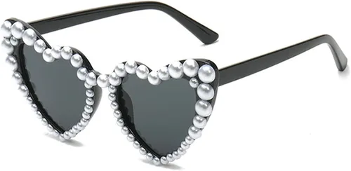 Miniatura 3 de COTIA Gafas de sol de lujo finas y brillantes con perlas de amor para mujer, gafas de sol con forma de corazón