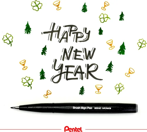 Miniatura 7 de Bolígrafo Pentel Fude Touch, negro, tipo pincel con punta de fieltro (SES15C-A)