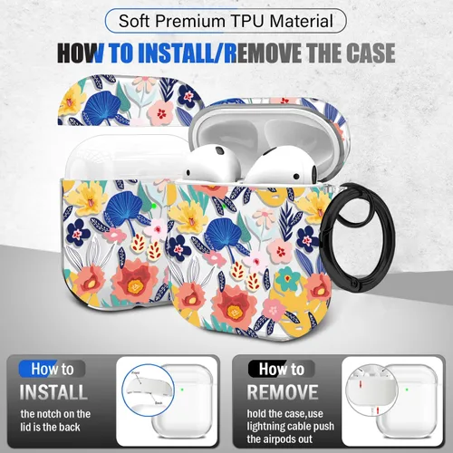 Miniatura 4 de Maxjoy Funda compatible con AirPods de 2ª generación, bonita funda protectora suave con diseño de flores para AirPods Gen 1 y 2, diseño de flores
